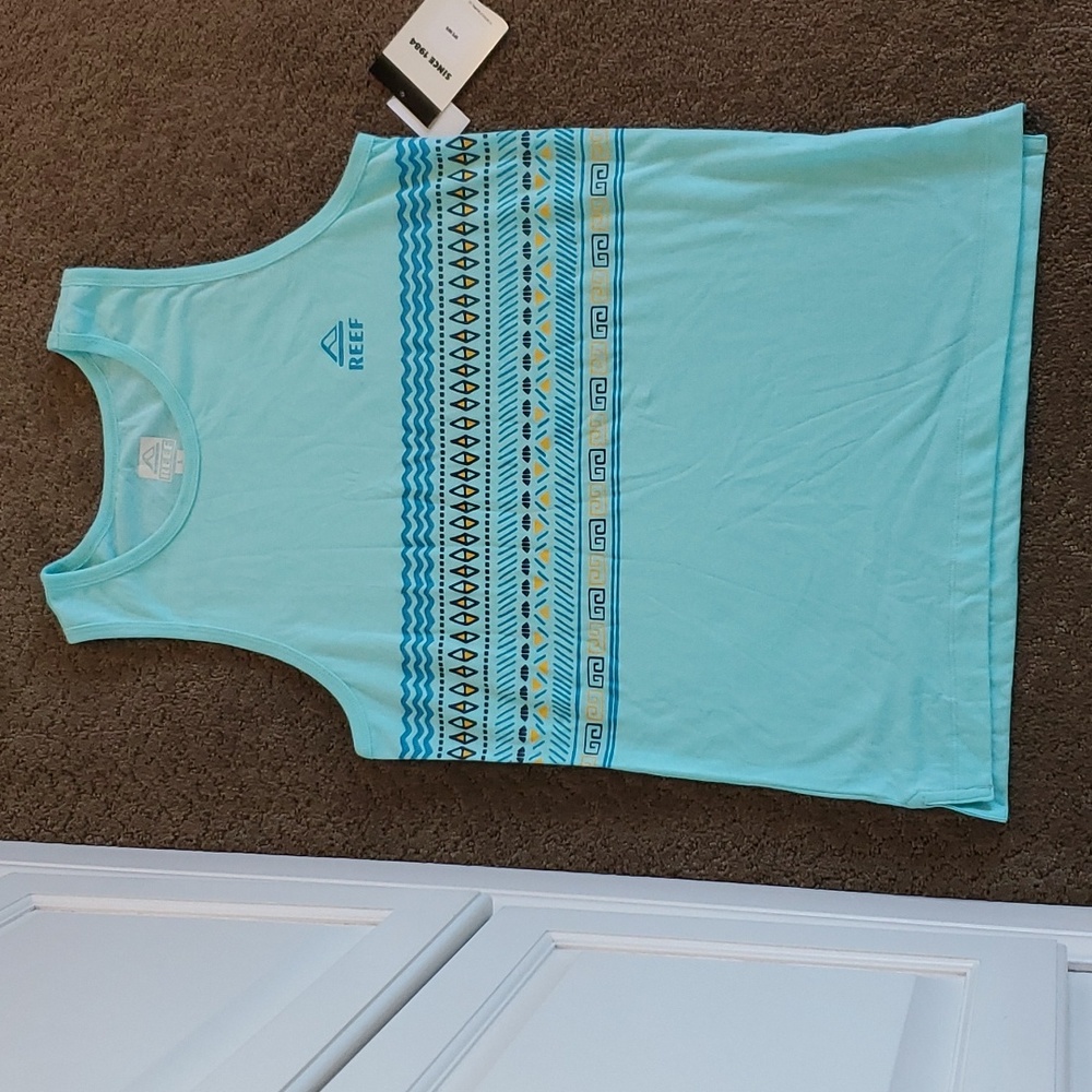 Mens REEF Valdez Knit Tank Top Size Small  Aruba Blue Tribal Print NWT